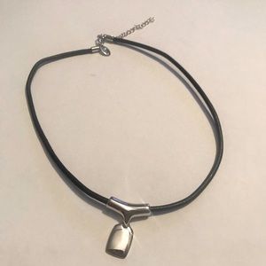 Lia Sophia Silver Tone Pendent on Cord 14” Signed